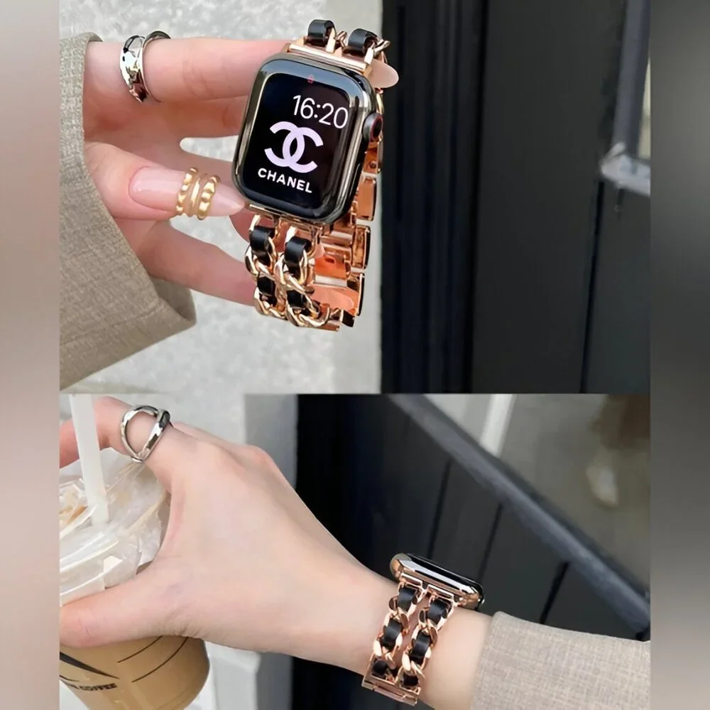 Apple Watch Band Luxury Adjustable Stylish Strap Silver Stainless Chain Rosegold - Picture 3 of 5